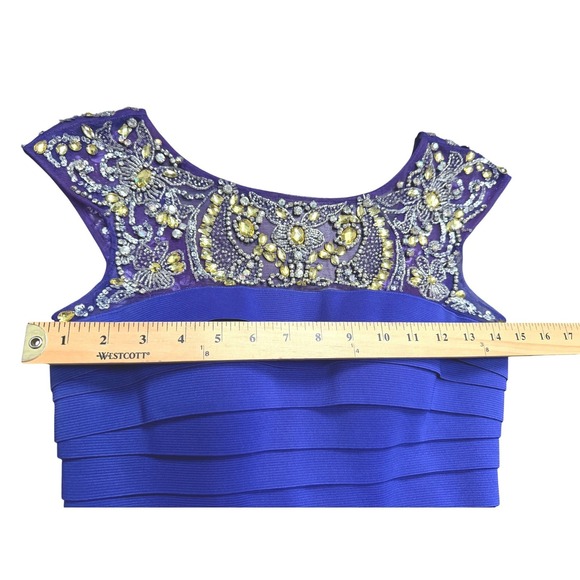 Sherri Hill Purple Embellished Cap Sleeve Cocktail Dress Bodycon Size 6 - Picture 5 of 8